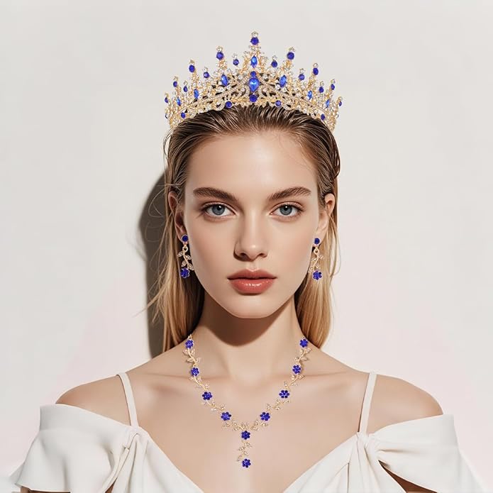 Kamirola Tiaras and Crowns for Women,Tiaras Earrings Necklace, Crystal Bridal Jewelry Set (TR48)