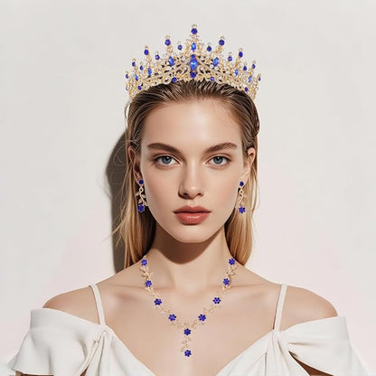 Kamirola Tiaras and Crowns for Women,Tiaras Earrings Necklace, Crystal Bridal Jewelry Set (TR48)