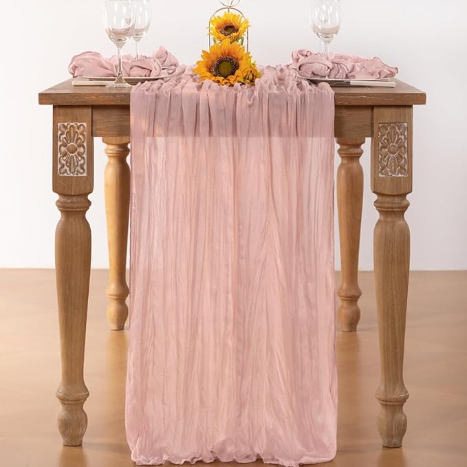 Pink Cheesecloth Table Runner 10 Pack Christmas Table Runners Boho Gauze 120 Inches Light Pink Cheese Cloth Table Decor for Xmas Holiday Season Wedding Bridal Girl Baby Shower Sweet 16 Party
