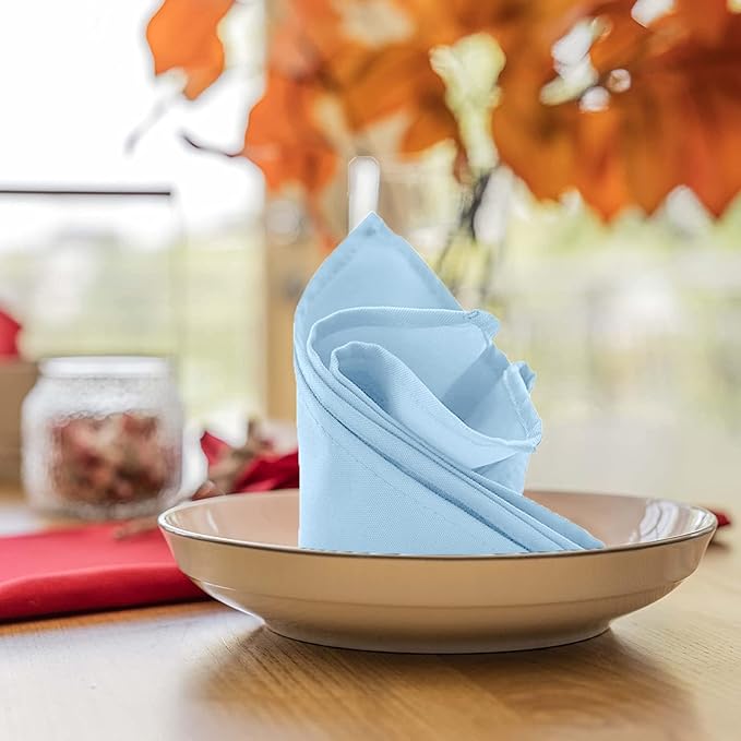 Cloth Napkins Pack of 24 - Light Blue Napkins 17x17 Inches Linen Napkins - 100% Polyester Dinner Napkins Durable and Absorbent with Hemmed Edges Ideal for Parties and Wedding