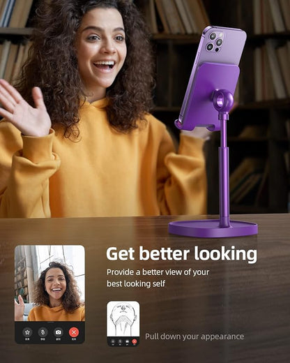 LISEN Cell Phone Stand Adjustable Phone Holer for Desk, Computer Office Desk Accessories for iPhone 16 Holder Women Kitchen Essentials Fits All Mobile Phones Switch Kindle iPads Tablet 4-10in Purple
