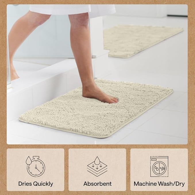 GORILLA GRIP Bath Rug Mat 60x24, Thick Absorbent Chenille, Quick Dry Microfiber Mats, Rubber Backing Washable Shower Floor Rugs, Bathmat Runner, US Designed Bathroom Home Decor Accessories Dusty Cloud