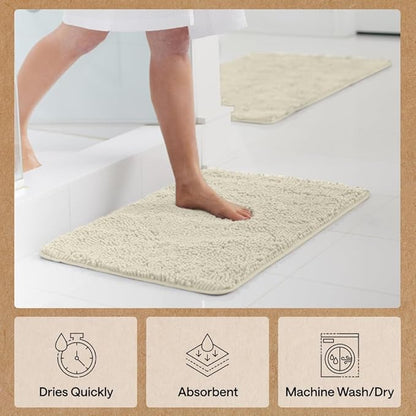 GORILLA GRIP Bath Rug Mat 60x24, Thick Absorbent Chenille, Quick Dry Microfiber Mats, Rubber Backing Washable Shower Floor Rugs, Bathmat Runner, US Designed Bathroom Home Decor Accessories Dusty Cloud