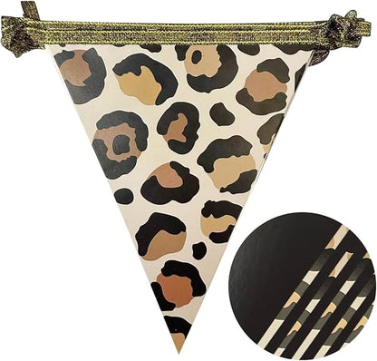 Leopard Black Pennant Banner Flag Hanging Paper Triangle Bunting for Cheetah Leopard Print Animal Theme Leopard Birthday Baby Shower Bachelorette Bridal Shower Wedding Party Decorations Supplies