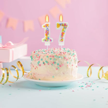 17th Birthday Candle for Cake, Colorful Macaron Numeral Candles for Boys/Girls, Theme Birthday Party Cake Decorations, Cake Topper for Birthday Party Supplies (Number 17)