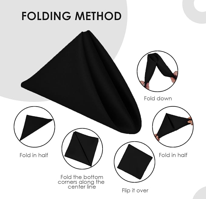 Black Cloth Napkins Bulk (Pack of 24) - 100% Polyester Dinner Linen Napkins Cloth Washable & Reusable - Durable with Hemmed Edges - Ideal for Parties and Weddings (17x17 Inches)