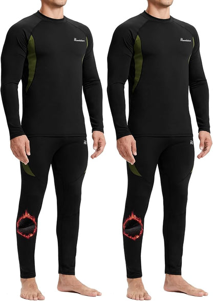 romision 2 Pack Thermal Underwear for Men Long Johns Fleece Lined Hunting Gear Bottom Top Set Base Layer Cold Weather XS-4XL
