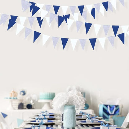30 Ft Navy Blue White and Silver Party Decorations Royal Blue Triangle Flag Pennant Banner Bunting for Graduation Birthday Wedding Bridal Shower Nautical Ahoy Achor Theme Party Decorations Supplies