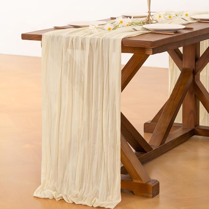 Socomi Beige Fall Thanksgiving Cheesecloth Table Runner Boho Rustic Gauze 120 inch 10FT Cheese Cloth Runner for Wedding Party Baby Shower Birthday Home Decor Holiday Decorations