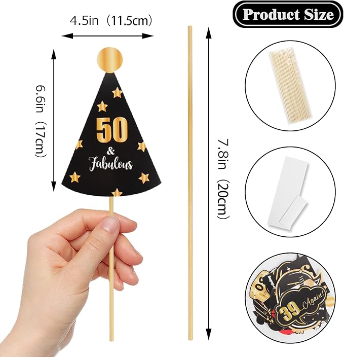 LINGTEER Happy 50th Birthday Party Photo Booth Props,Cheers to 50th Birthday Fifty Years Old Bday Party Centerpieces Props Decorations Sign.