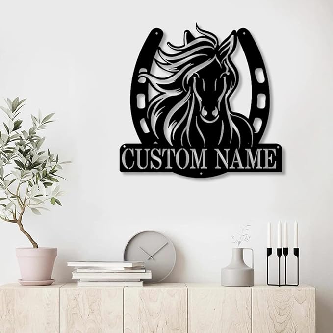 Personalized Name Horse Lamp Custom Wooden/Metal Horse Night Light Horse Wall Art LED Horse Light Farmhouse House Sign Horse Themed Gifts for Girl Birthday Christmas(Name Horse Sign)