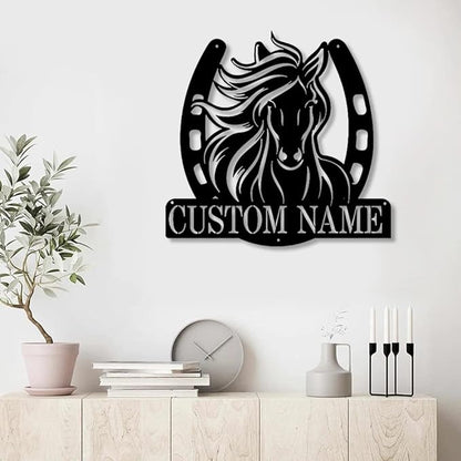 Personalized Name Horse Lamp Custom Wooden/Metal Horse Night Light Horse Wall Art LED Horse Light Farmhouse House Sign Horse Themed Gifts for Girl Birthday Christmas(Name Horse Sign)