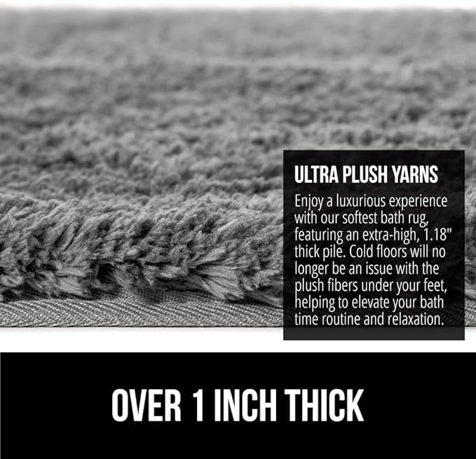 GORILLA GRIP Bathroom Rugs, 60x24, Ultra Soft Absorbent Mat, Thick Plush Bath Rug, Machine Washable, Microfiber Quick Dry, Mats for Shower, Bathtub and Floor, Home Decor Accessories, Grey