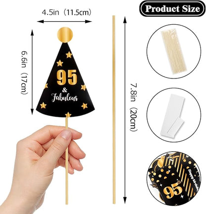 LINGTEER Happy 95th Birthday Party Photo Booth Props,Cheers to 95th Birthday 95th Years Old Bday Party Centerpieces Props Decorations Sign.