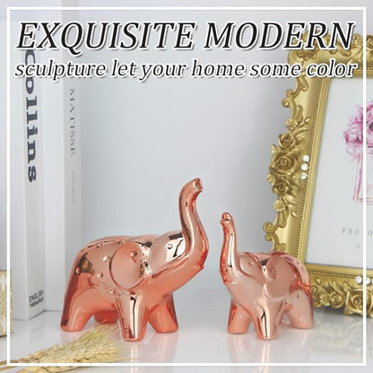 prosfalt A Pair Elephant Statue Home Decor,Modern Style Figurines,Sculpture for Office Desktop Bookshelf Living Room (Ceramics Rose Gold)