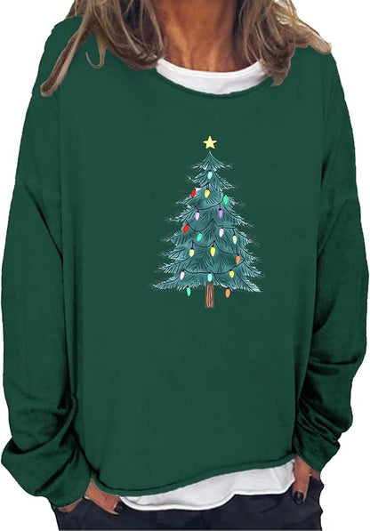 LOAIHA Merry Christmas Sweatshirt Crewneck Snowman Graphic Shirts Christmas Tree Sweater Long Sleeve Xmas Hoodie Pullover