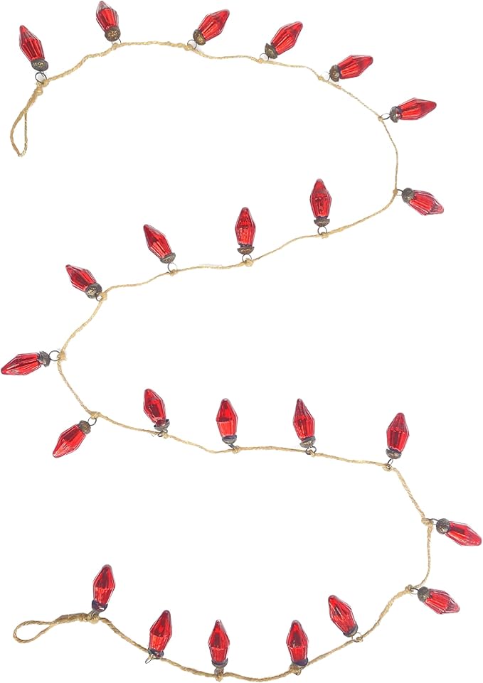 Creative Co-Op Mercury Glass Ornament Garland on Jute String, Red