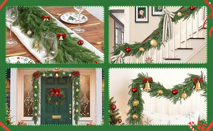 9FT Christmas Norfolk Pine Garland, Artificial Pine Needles Winter Garlands Faux Greenery Fake Garland for Holiday Fireplace,Table, Window, Stairs, Mante, Indoor Outdoor Decor (1 Pack, 9 FT)