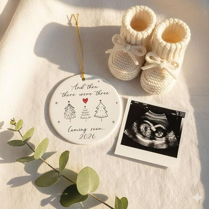 Baby Coming Soon 2026, Baby Announcement Christmas Ornament for New Parents, Expecting Couple, Promoted to Grandparents Gift, Baby Reveal Keepsake Decor (Three Tree)