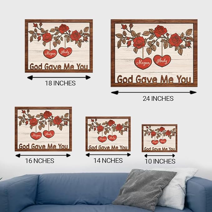 God Gave Me You Wooden Sign, Personalized Couple Sign, Anniversary Couple Gift, Wedding Gift Frame Sign, Rose Decor Wood Sign Birthday Christmas Valentine Gifts for Him Her Boyfriend Girlfriend a15