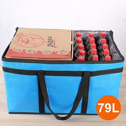 Bodaon Insulated Food Delivery Bag for Hot and Cold Meal, XXX-Large, Grocery Tote Insulation Bag for Catering, Pizza Warmer, Blue, 1-Pack