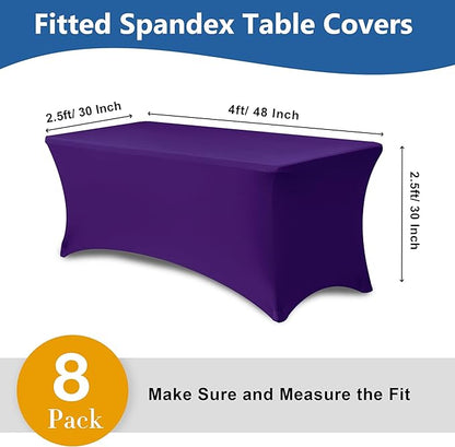 4ft Table Cloth for Rectangle Table-8 Pack Dark Purple Spandex Table Covers-Fitted Stretch Tableclothes Protector for for Party, Vendor Booth Display, Banquet Buffet Event, Craft Trade Show