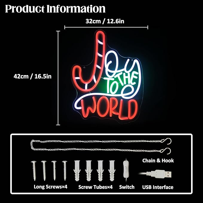 Joy To The World Neon Sign Christmas Neon Light Jesus LED Neon Lights Signs Christmas Cane Neon Wall Light Joy Neon Light Up Signs for Bedroom Party Home Church Christmas Decor Gifts