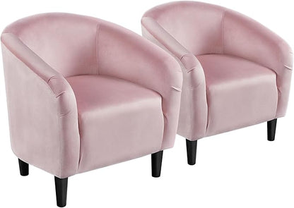 Yaheetech Barrel Chairs, Furry Accent Chairs with Soft Padded Armrest for Living Room Bedroom Waiting Room Office, Set of 2, Pink