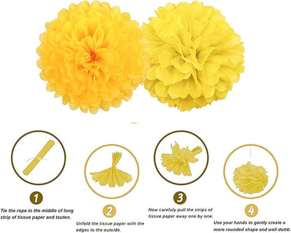 We Moment Yellow Paper Pom Poms Decorations for Wedding Birthday Yellow Party Decoration Ceiling Wall Hanging Tissue Flowers Decorations 12pcs 2 Colors of 12 Inch 10 Inch