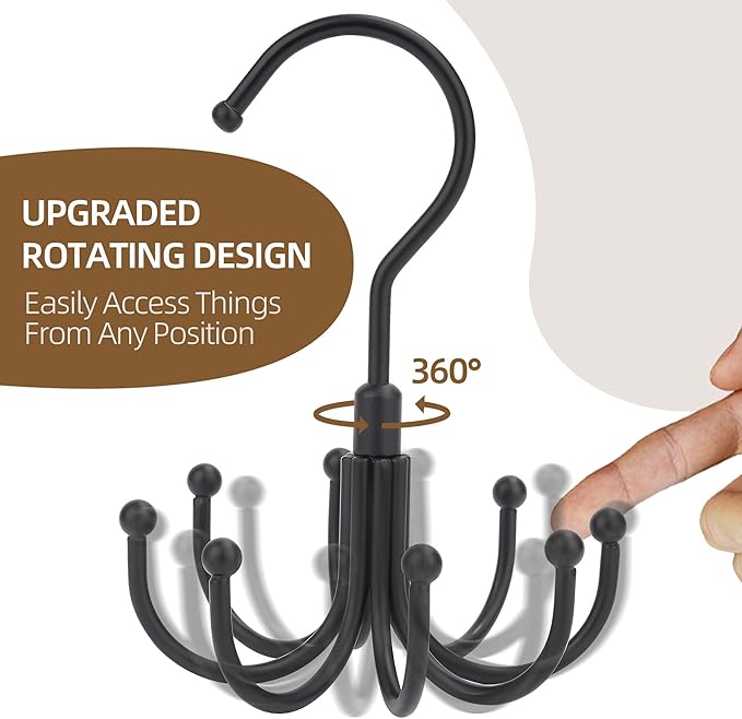 ZEDODIER Belt Organizer for Closet, Heavy-Duty Rotating Belt Hanger Rack Holds up to 24 Belts, Hanging Space Saving Metal Belt Holder for Closet Storage, Black