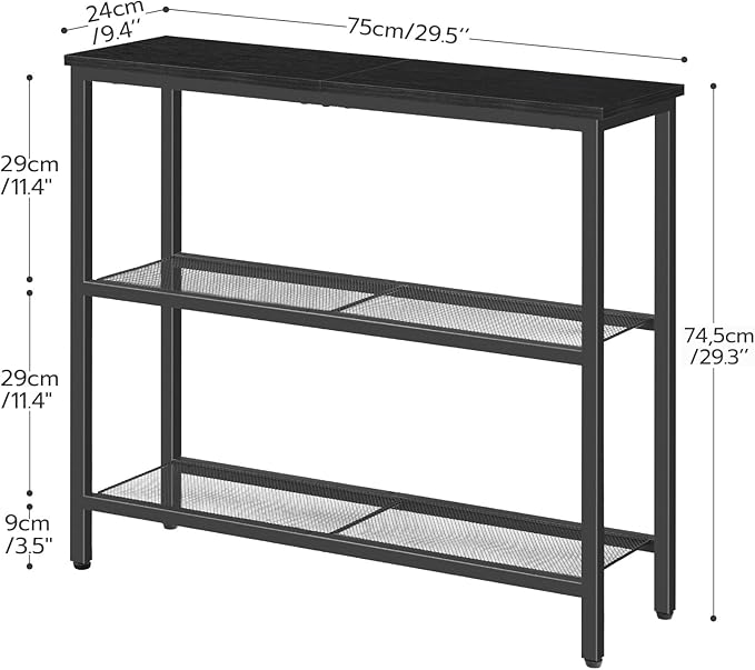 HOOBRO 29.5" Narrow Console Table, 3 Tier Entryway Table with Shelves, Thin Sofa Table, Behind Couch Table, Display Side Table, for Hallway, Entrance, Living Room, Black BB73XG01