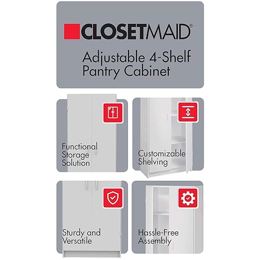 ClosetMaid Pantry Cabinet Cupboard with 2 Doors, Adjustable Shelves, Standing, Storage for Kitchen, Laundry or Utility Room, White