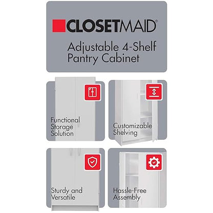 ClosetMaid Pantry Cabinet Cupboard with 2 Doors, Adjustable Shelves, Standing, Storage for Kitchen, Laundry or Utility Room, White