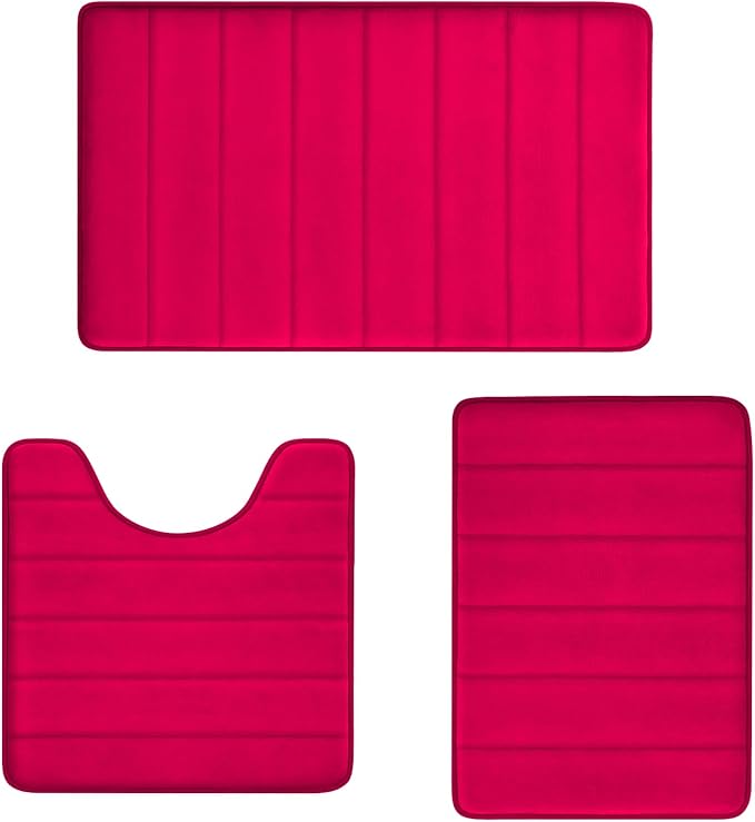 Christmas Bathroom Rugs Red Bath Mats for Bathroom Comfort Memory Foam Bath Rug Set 3 Piece Non-Slip Bath Mat Set,Absorbent Shaggy Toilet Rugs Perfect Plush Rug,Bathrom Carpets for,Tub,Shower