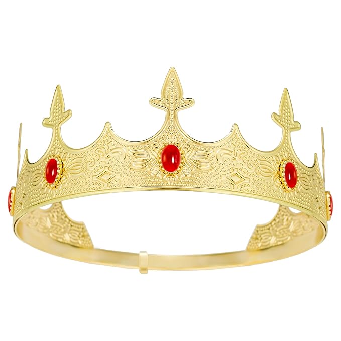 Generic King Crowns Metal Hair Band for Men Gold Crowns and Tiara for Theme Birthday Party Costume Accessories (Gold), Golden Ruby
