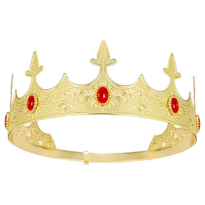 Generic King Crowns Metal Hair Band for Men Gold Crowns and Tiara for Theme Birthday Party Costume Accessories (Gold), Golden Ruby