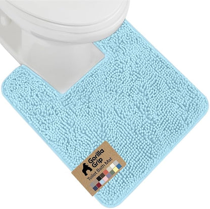 GORILLA GRIP Plush Absorbent Shaggy Chenille Bath Rug Mat for Square Toilet Base with Rubber Backing, Machine Washable Rugs, Soft Microfiber Contour Mats for Toilets, Bathroom Decor, Sky