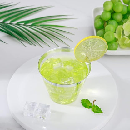 WELLIFE 120PCS Silver Disposable Plastic Cups,9 oz Clear Plastic Cups,Disposable Wine Glasses for Party and Christmas