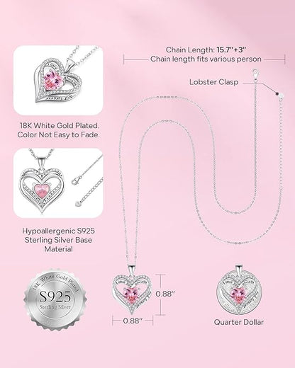 S925 Sterling Silver Necklace for Women, Wife Jewelry Rose Gold, Mom Birthday Valentines Mothers Day Gifts, Girlfriend Necklaces, Daughter Heart Jewel, Anniversary for Her