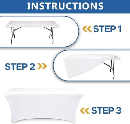 Stretch Tablecloths 4 ft-8 Pack White Elastic Folding Spandex Table Cover Fitted-Elastic 4ft Washable Tablecloth for Party, Vendor Booth Display, Banquet Buffet Event, Craft Trade Show