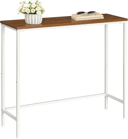 HOOBRO Narrow Console Table, 29.5" Small Entryway Table, Thin Sofa Table, Side Table, Display Table, for Hallway, Bedroom, Living Room, Foyer, White and Walnut WH75XG01