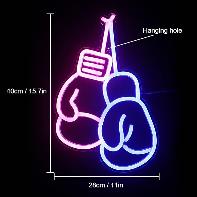 Lucunstar Boxing Gloves Neon Sign Blue Pink LED Light Sign Boxing Gloves Neon Signs for Gym Wall Decoration Gym Neon Light with USB Switch Room Decor Man Cave Decor for Men