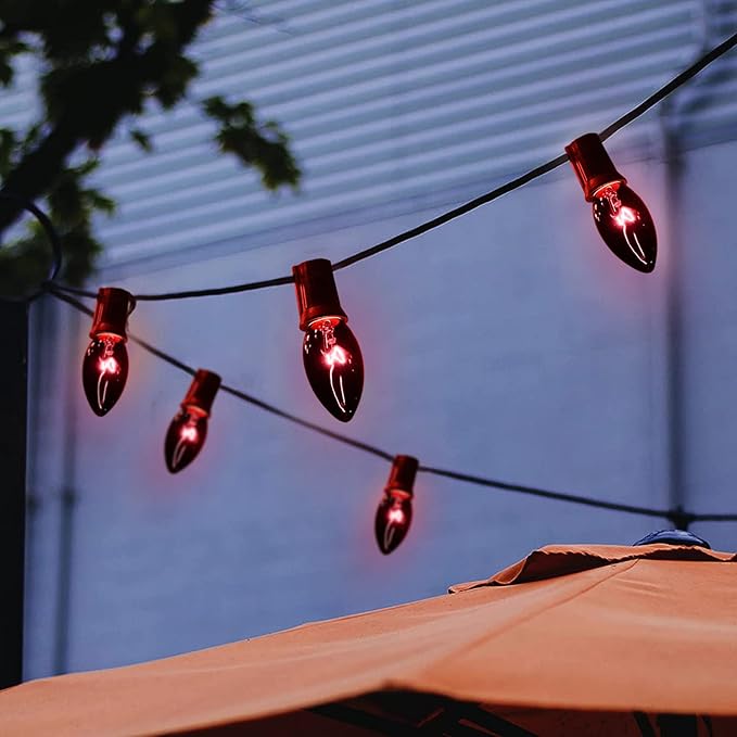 25Ft Halloween Dark Purple String Lights, C9 Black Purple String Lights with 25 Edison Bulbs, Outdoor Connectable Hanging Lights for Patio Halloween Roofline Holiday Decor, 5W, Black Wire