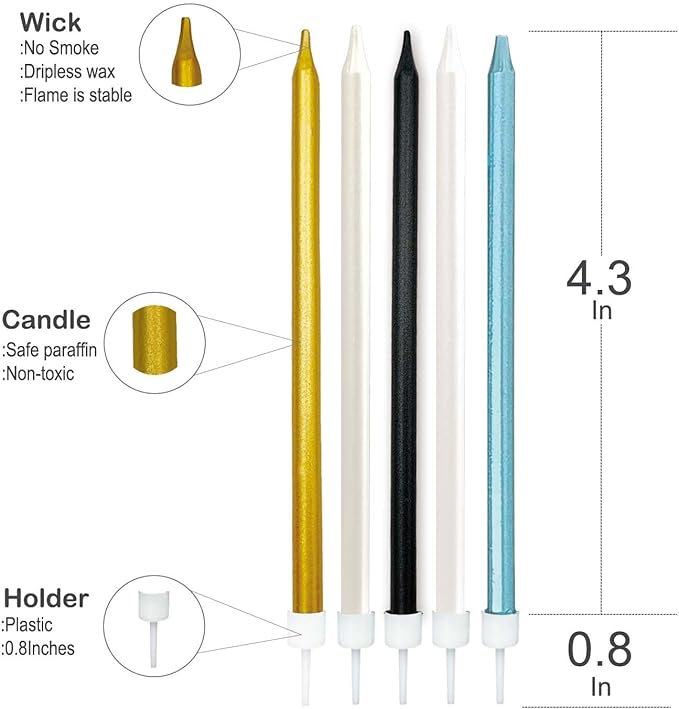 24 pcs Gold Birthday Candles for Cake Decorations,Long Thin Metallic Gold Candles,Celebration for Parties,Decorations from Cake-Unscented (24, White)