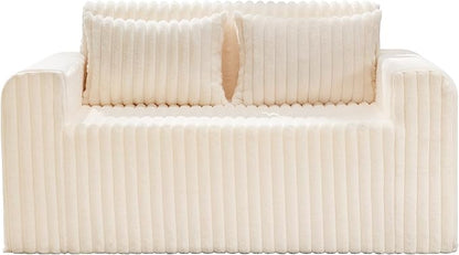 Hobestluk Couch Sofa 2-Seater Foam Sofa Loveseat for Small Spaces Comfy Sofas with Removable Cover Furry Couch with Pillows for Living Room, Bedroom, Apartment, Office (White, Loveseat)