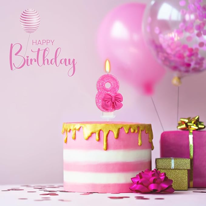 Number 8 Rose Birthday Candle, 3" Tall, Smokeless, Eco-friendly, Non-toxic, Indoor Use Only