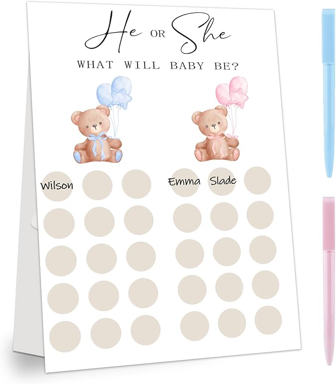 Gender Reveal Party Games, Teddy Theme Baby Gender Reveal Voting Board Sign, Teddy Boy Girl Voting with Two Pens, He or She, Baby Bear Gender Reveal Party Decorations Games for Boy or Girl Shower
