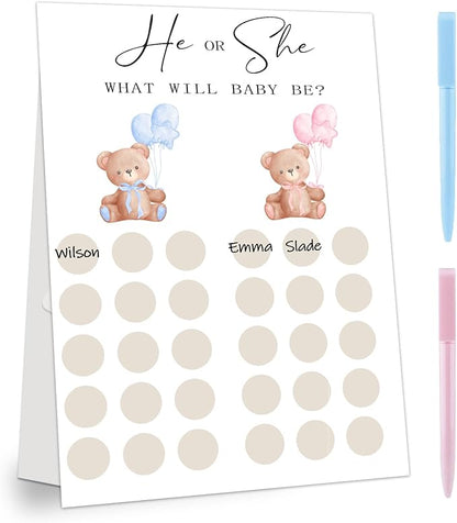 Gender Reveal Party Games, Teddy Theme Baby Gender Reveal Voting Board Sign, Teddy Boy Girl Voting with Two Pens, He or She, Baby Bear Gender Reveal Party Decorations Games for Boy or Girl Shower