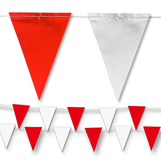 Pennant Banner FlagsOSHA 500lb RatedStrand Fade Resistant (Red & White 408FT)