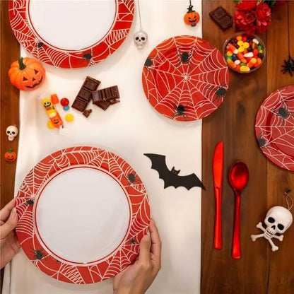 WELLIFE 20PCS Spider Web Party Plates – Red Plastic Dinner & Dessert Plates (10×9.2" + 10×6.3") for Kids Birthday, Spider Theme Parties & Superhero Party Supplies